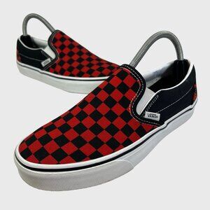 VANS Classic Womens sz 9.5 Checkerboard Sneakers Black Red Slip-on Canvas Skate